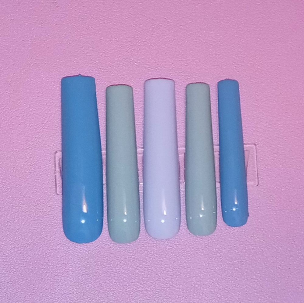 10pcs 3XL Square Blue Fade Press On Nails